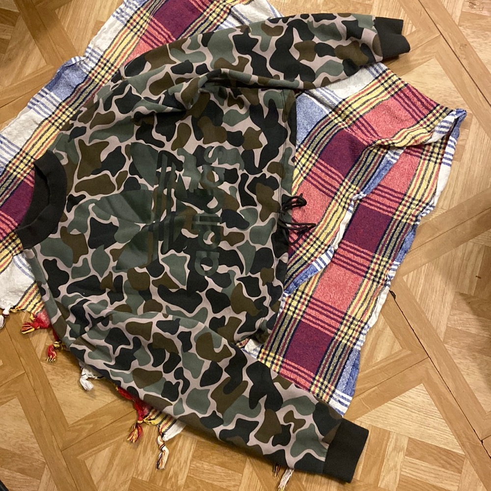 Adidas camo cropped crew neck, size small,